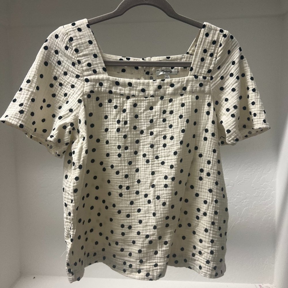 Madewell Women's White Polka Dot Top Size M